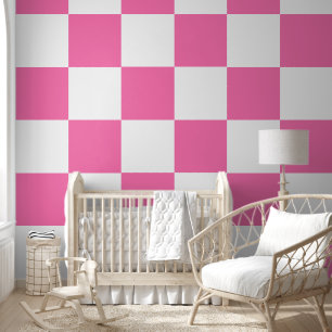 [Classic Checkerboard] Pink and White 12" Squares Wallpaper