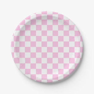 Classic Checkerboard Pink Pattern Paper Plates
