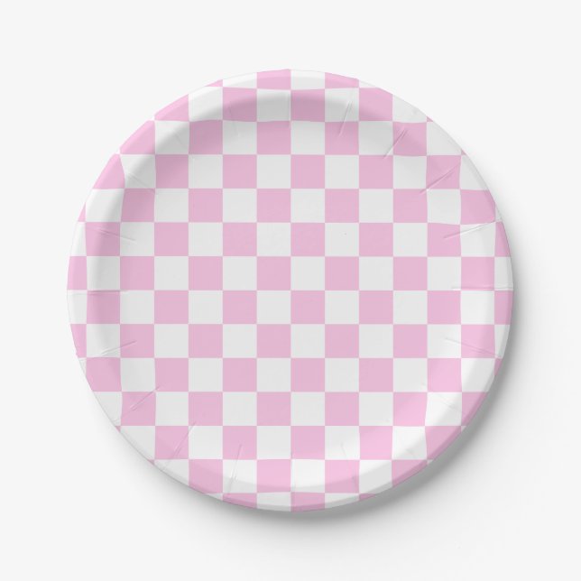 Classic Checkerboard Pink Pattern Paper Plates (Front)