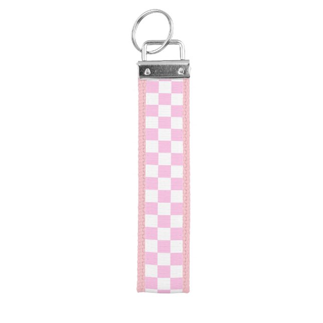 Classic Checkerboard Pink Pattern Wrist Keychain (Keys on Top)
