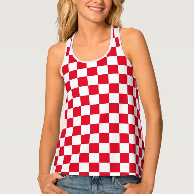 Classic Checkered (chequered) Red and White  Tank Top (Front)