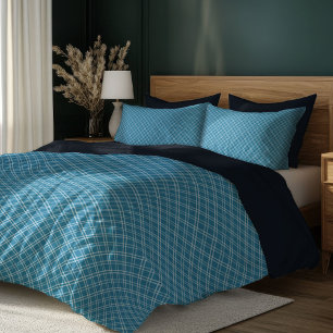 Classic Checkered Duvet in Navy and Blue Tones Cover