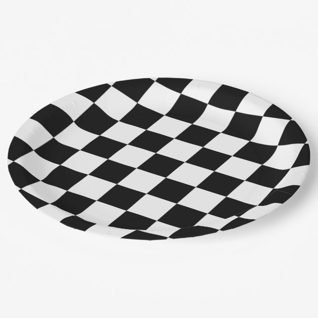 Classic Checkered I Bleed Racing Check Black White Paper Plates (Angled)