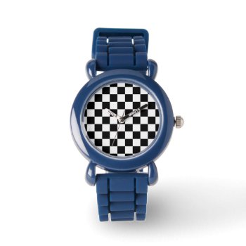 Classic Checkered I Bleed Racing Check Black White Watch by SportsFanHomeDecor at Zazzle