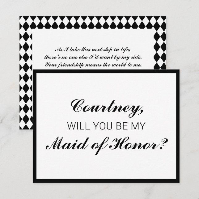 Classic Checkered Maid of Honor Proposal Card (Front/Back)
