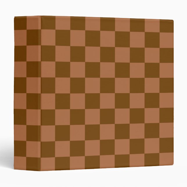 Classic Checkered Pattern: Brown and Tan Square 3 Ring Binder (Front/Spine)