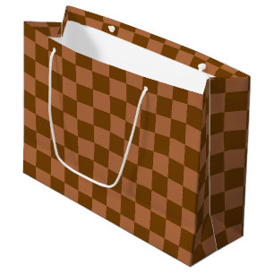 Classic Checkered Pattern: Brown and Tan Square Large Gift Bag