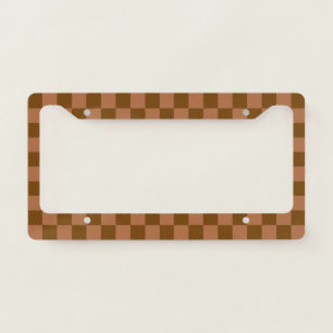 Classic Checkered Pattern: Brown and Tan Square License Plate Frame