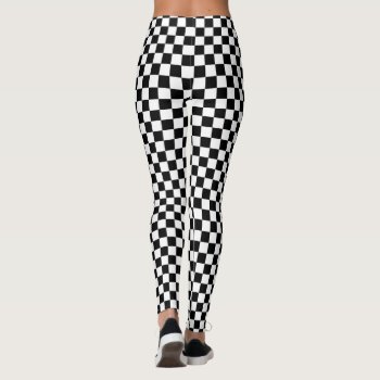 Classic Checkered Racing Flag Check Black White Leggings by SportsFanHomeDecor at Zazzle