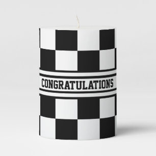 Classic Checkered Racing Flag Check Black White Pillar Candle