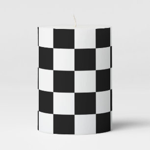 Classic Checkered Racing Flag Check Black White Pillar Candle