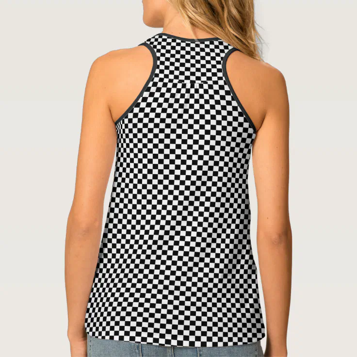 black and white checkered sleeveless top