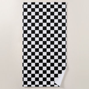 Classic Checkered Racing Sport Check Black White Beach Towel