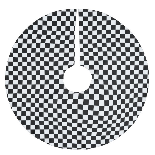 Classic Checkered Racing Sport Check Black White Brushed Polyester Tree Skirt (Front)