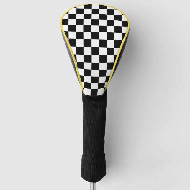 Classic Checkered Racing Sport Check Black White Golf Head Cover (Front)