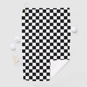 Classic Checkered Racing Sport Check Black White Golf Towel by SportsFanHomeDecor at Zazzle