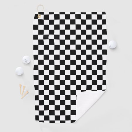Classic Checkered Racing Sport Check Black White Golf Towel
