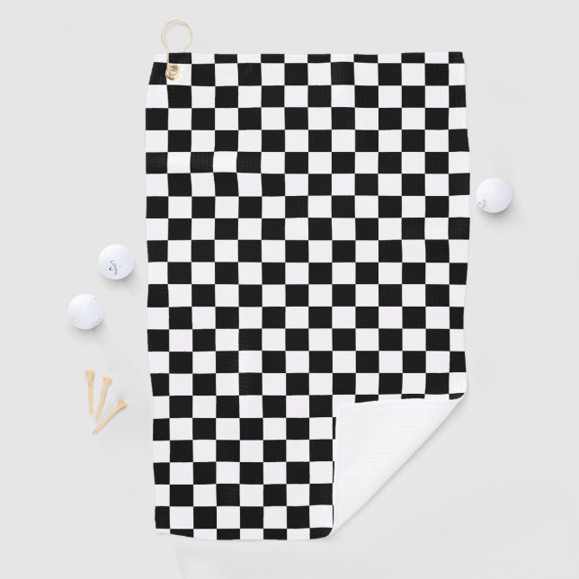 Classic Checkered Racing Sport Check Black White Golf Towel (InSitu)