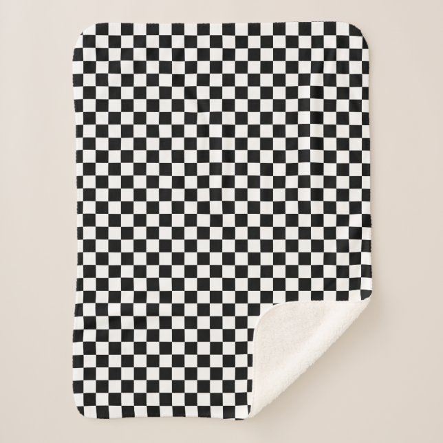 Classic Checkered Racing Sport Check Black White Sherpa Blanket (Front)