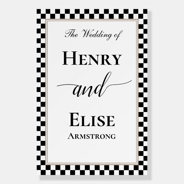 Classic Checkers Wedding Welcome Sign (Front)