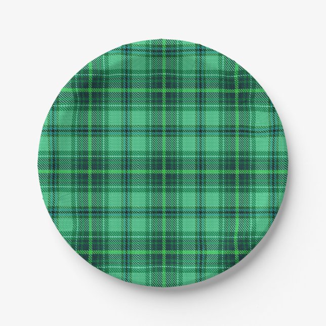 Classic Cheerful Plaid | green Paper Plates (Front)