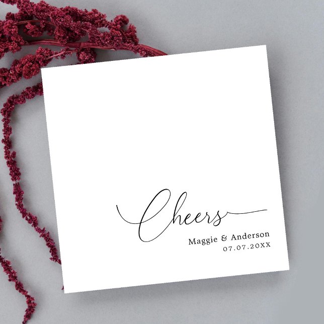 Classic Cheers Script Wedding Napkins (Simple and Elegant: Personalized Cheers Wedding Napkins)