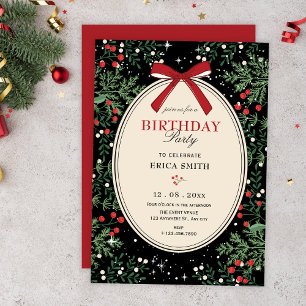 Classic cherry bow birthday invitation