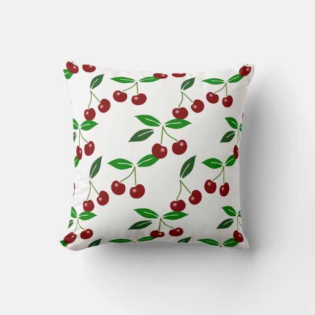 Classic Cherry Fruit and Leaf Pillow 1 (Front)