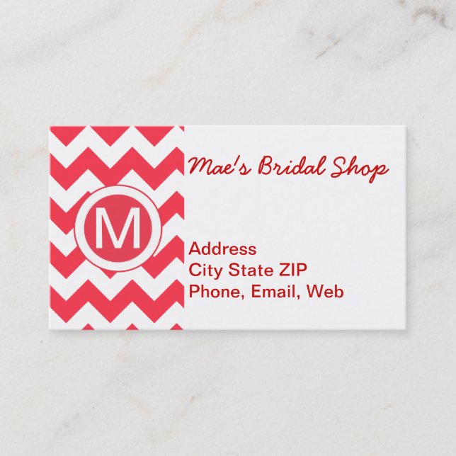 Classic Cherry Red Chevron Pattern Business Card (Front)