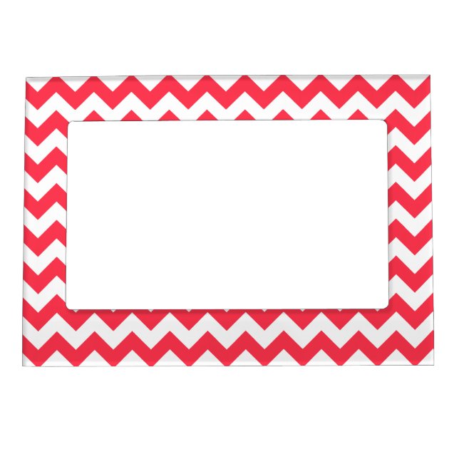 Classic Cherry Red Chevron Pattern Magnetic Picture Frame (Front)