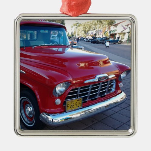 Classic Cherry Red Chevy Pick_Up Truck at Car Show Metal Ornament