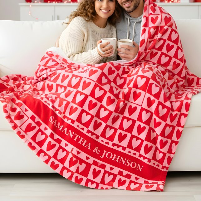 Classic Cherry Red Hearts Valentine Gift Fleece Blanket (Creator Uploaded)