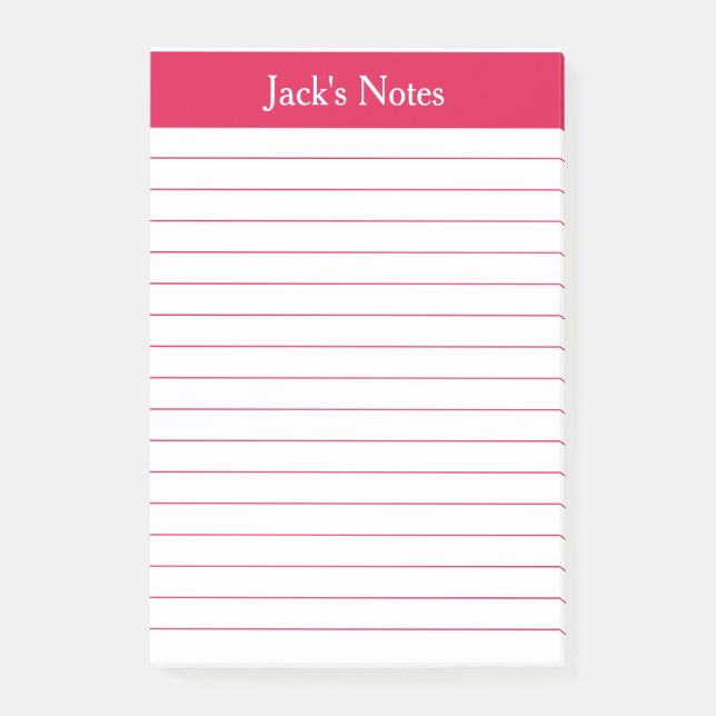 Classic Cherry Red Lined Personalized Post-it Notes (Front)