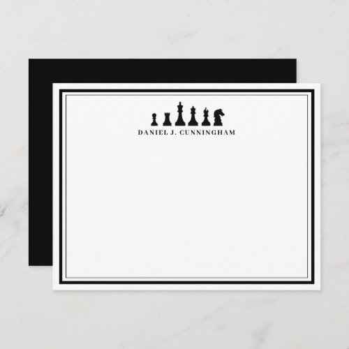 Classic Chess Pieces Double Border Monogram Note Card