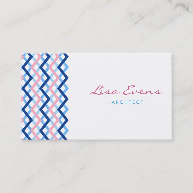 Classic Chevron Pattern Blue Pink Business Card (Front)