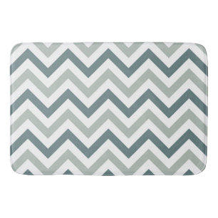 Classic Chevron Pattern in Shades of Gray and Teal Bathroom Mat