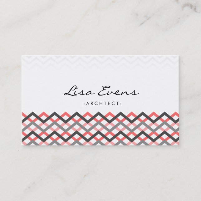 Classic Chevron Pattern Red Gray Business Card (Front)