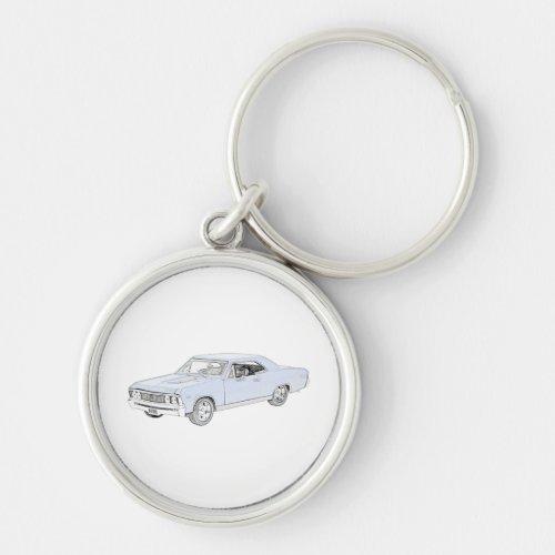 Classic Chevy Chevelle Bowtie Muscle Car Drawing Keychain