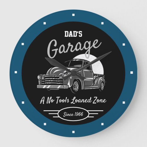 Classic Chevy Truck Garage Dads Any Name Blue Large Clock