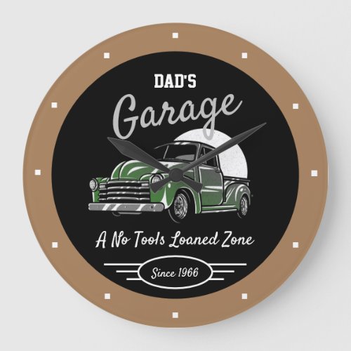 Classic Chevy Truck Garage Dads Any Name Brown Bl Large Clock
