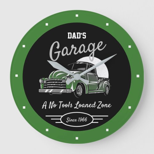 Classic Chevy Truck Garage Dads Any Name Green  Large Clock