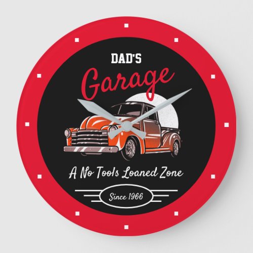 Classic Chevy Truck Garage Dads Any Name Red  Large Clock