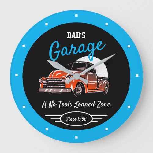 Classic Chevy Truck Garage Dads Any Name Sky Blue Large Clock