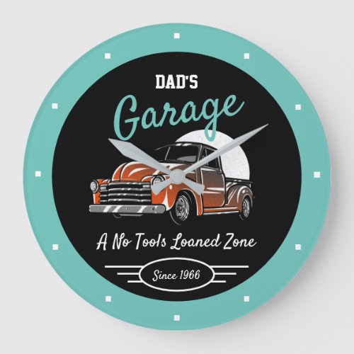 Classic Chevy Truck Garage Dads Any Name Teal Large Clock