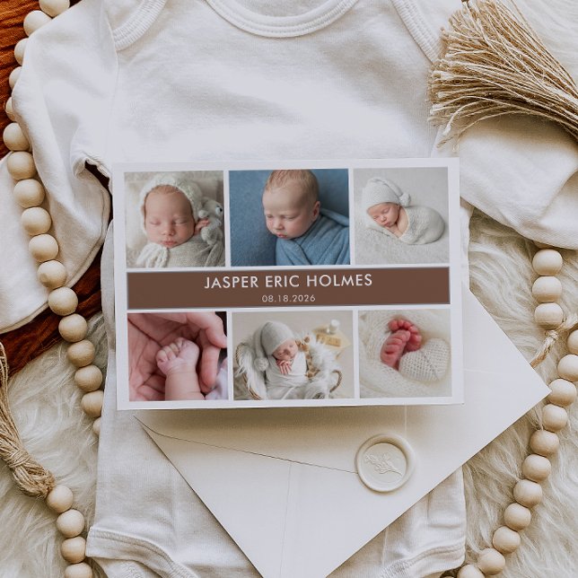 Classic Chic Baby Photo Collage Announcement Card (Creator Uploaded)