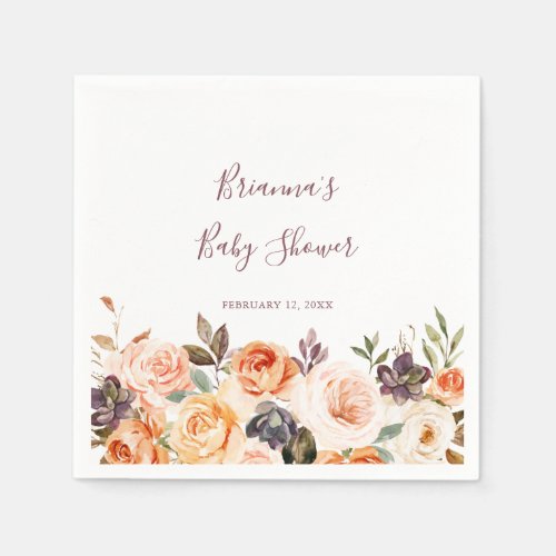 Classic Chic Boho Floral Baby Shower  Napkins