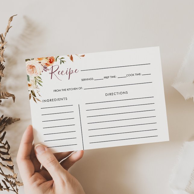 Classic Chic Boho Floral Bridal Shower Recipe Card (Creator Uploaded)