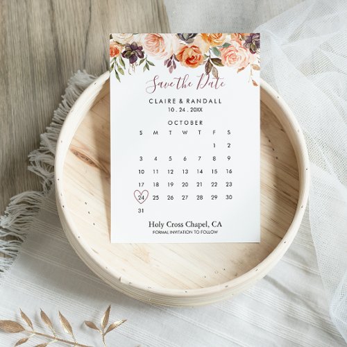 Classic Chic Boho Floral Save the Date Calendar