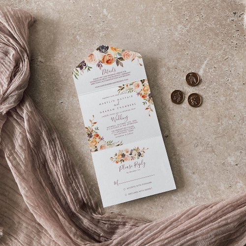 Classic Chic Boho Floral Wedding   All In One Invitation