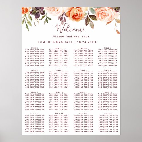 Classic Chic Boho Floral Wedding Seating Chart